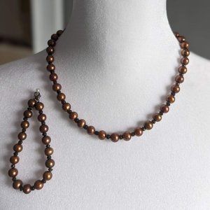 Brown Pearl Necklace and Bracelet Set